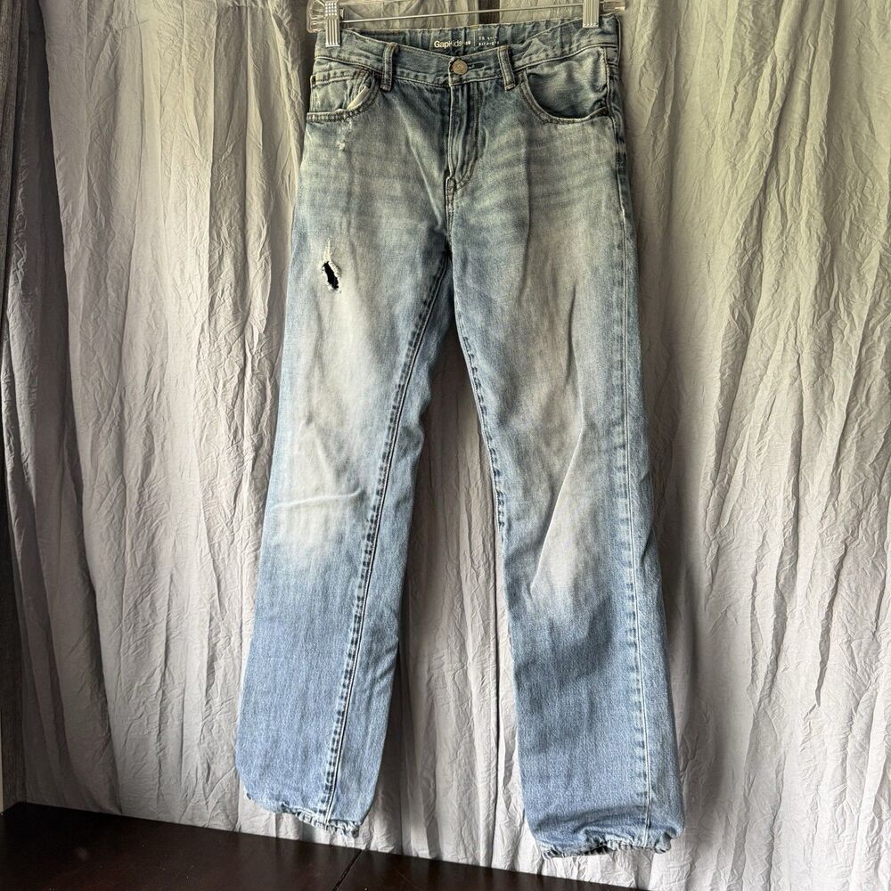 GAP Kids Straight Jeans Size 18 Slim Light Wash Distressed Plaid Lined Vintage